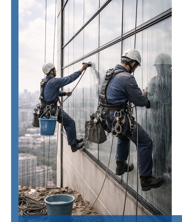 Профессиональная мойка фасадных окон альпинистами в Зеленодольске