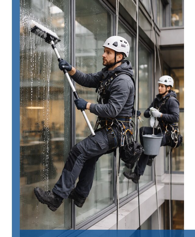Профессиональная мойка витражей промышленными альпинистами в Зеленодольске
