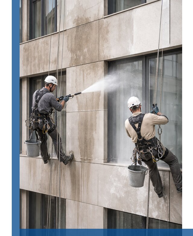 Послестроительная мойка фасада промышленным альпинизмом в Зеленодольске