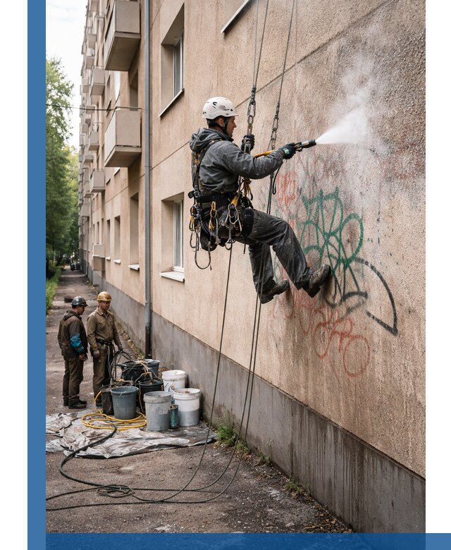 Удаление граффити с фасада в Зеленодольске без следов и повреждений