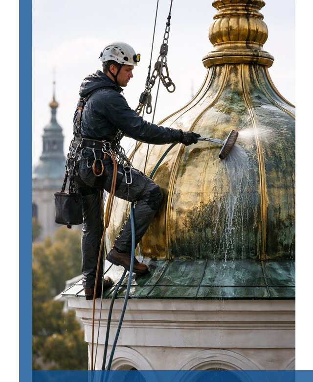 Профессиональная мойка куполов и шпилей высотными альпинистами в Зеленодольске