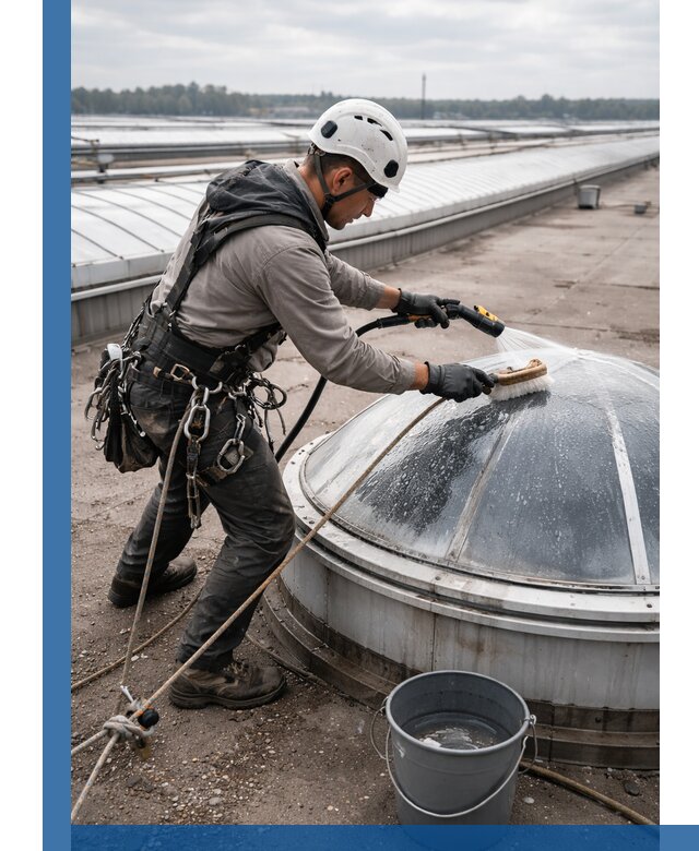 Мойка зенитных фонарей на кровле для промышленных объектов в Зеленодольске