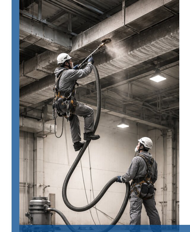 Обеспыливание потолочных конструкций в Зеленодольске промышленным альпинизмом