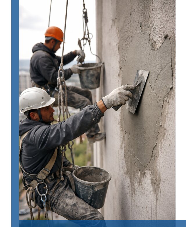 Штукатурка фасада на высоте в Зеленодольске профессиональные работы