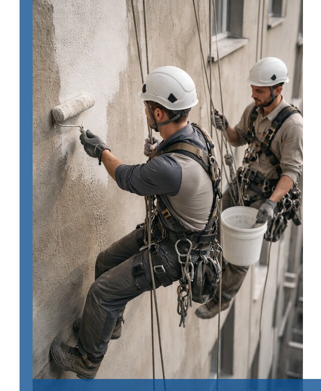 Грунтовка фасада на высоте в Зеленодольске промышленными альпинистами