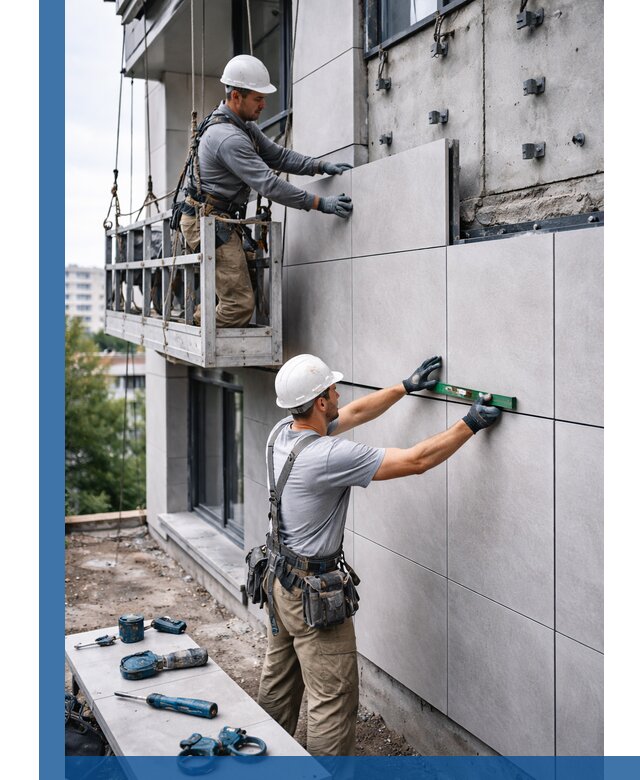 Монтаж керамогранита на фасад в Зеленодольске под ключ с гарантией качества