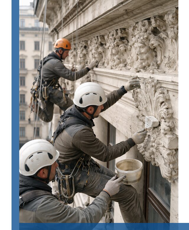 Реставрация фасадной лепнины с высотными работами в Зеленодольске