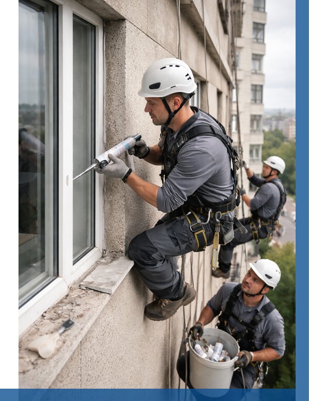 Герметизация оконных швов снаружи в Зеленодольске от 1553 р. | ВЫСОТНИК-Злн