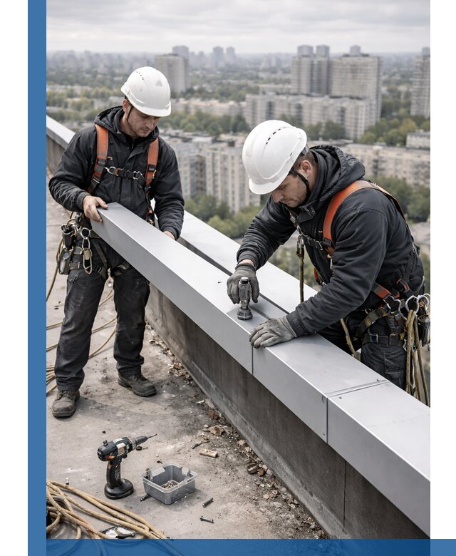 Монтаж парапетных крышек и ограждений кровли в Зеленодольске