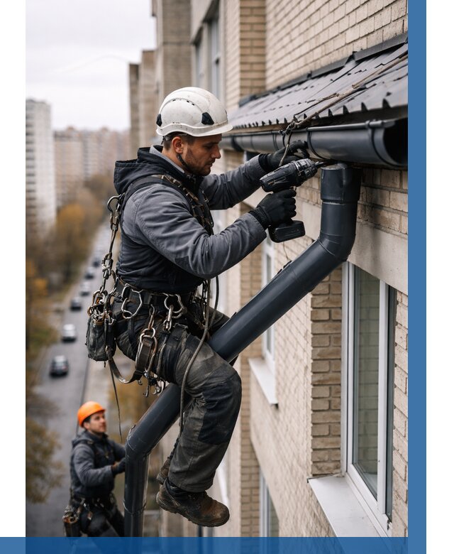 Монтаж водосточной системы на здании в Зеленодольске от 5175 р. | ВЫСОТНИК-Злн