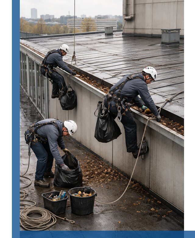 Очистка кровли по периметру в Зеленодольске силами промышленных альпинистов