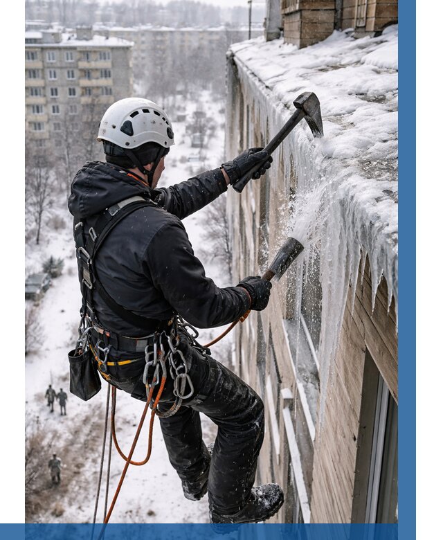 Сбивание сосулек с крыши в Зеленодольске по цене от 4658 р. | ВЫСОТНИК-Злн