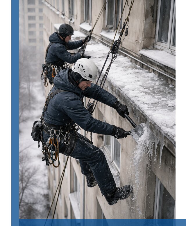 Удаление наледи и сосулек с карнизов в Зеленодольске профессионально