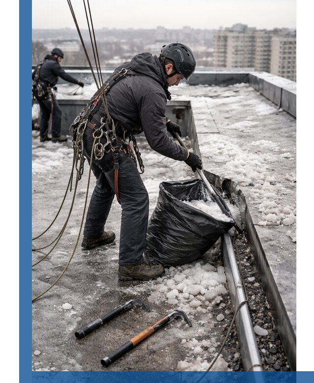 Аварийная очистка кровли в Зеленодольске от промальпинистов