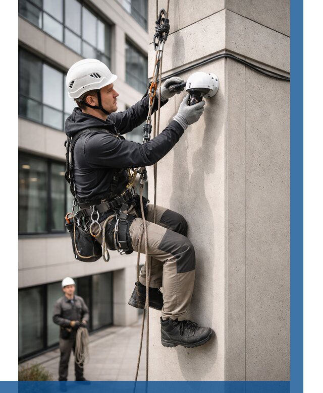 Монтаж камер видеонаблюдения на фасаде в Зеленодольске от 8798 р.-ВЫСОТНИК-Злн