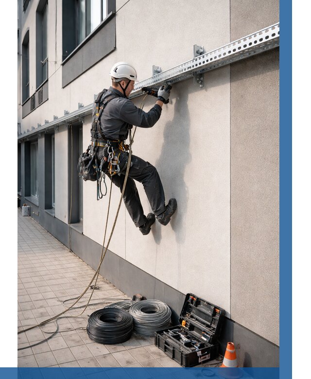 Монтаж кабельных лотков на фасаде в Зеленодольске от 1242 р. | ВЫСОТНИК-Злн