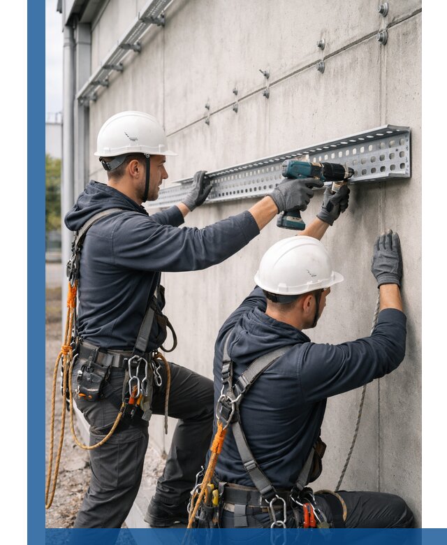 Монтаж кабельных лотков на фасаде зданий в Зеленодольске с гарантией