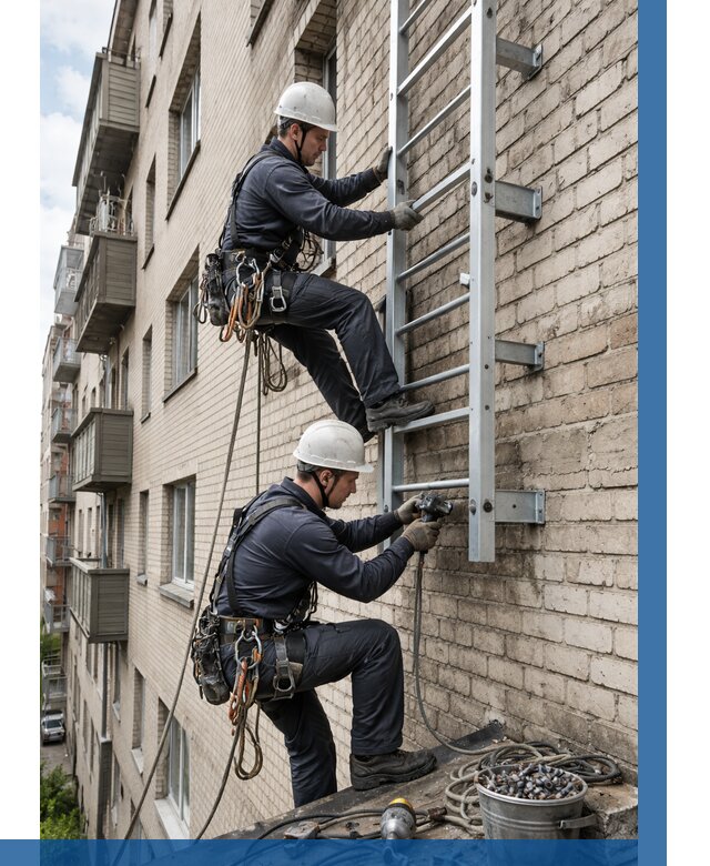 Монтаж пожарной лестницы в Зеленодольске от 25875 р заказать у ВЫСОТНИК-Злн