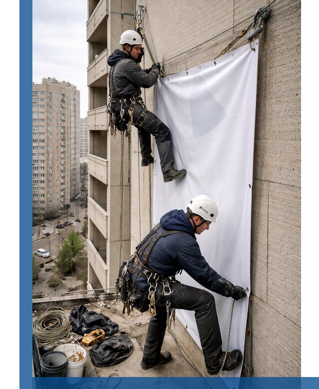 Профессиональный монтаж баннеров на фасаде в Зеленодольске