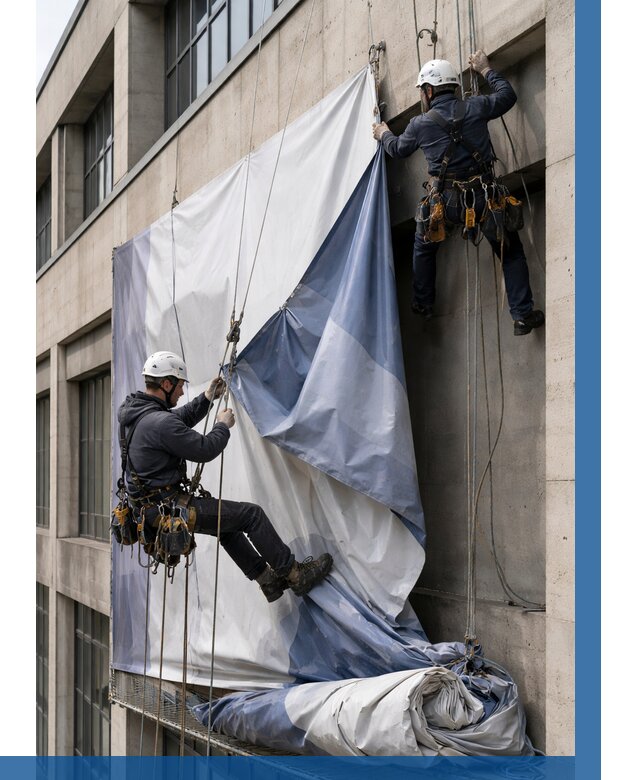 Демонтаж баннеров с фасада в Зеленодольске от 4658 р. | ВЫСОТНИК-Злн