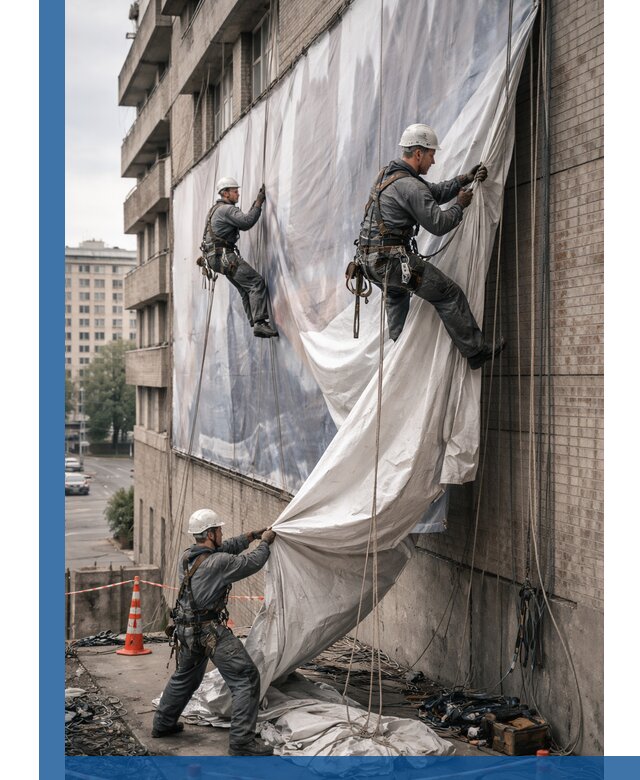 Демонтаж баннеров с фасада в Зеленодольске оперативно и безопасно