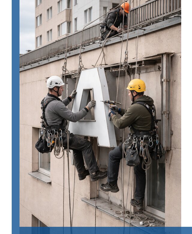 Ремонт и восстановление наружных вывесок на высоте в Зеленодольске