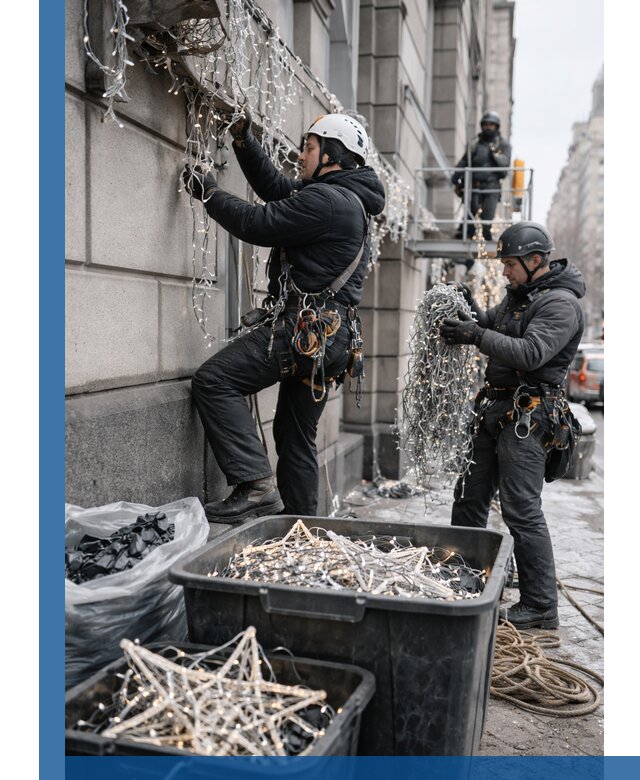 Демонтаж новогоднего оформления и гирлянд в Зеленодольске