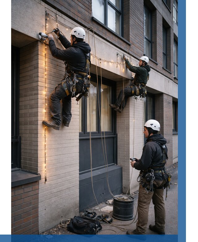 Монтаж гирлянд на фасаде в Зеленодольске от 3623 р. | ВЫСОТНИК-Злн