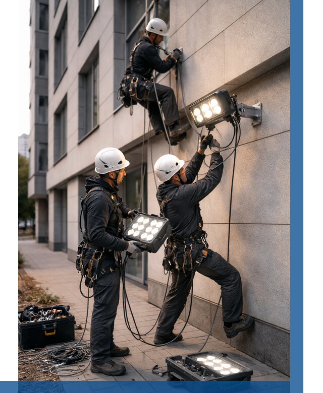 Монтаж прожекторов на фасаде в Зеленодольске от 7763 р. | ВЫСОТНИК-Злн