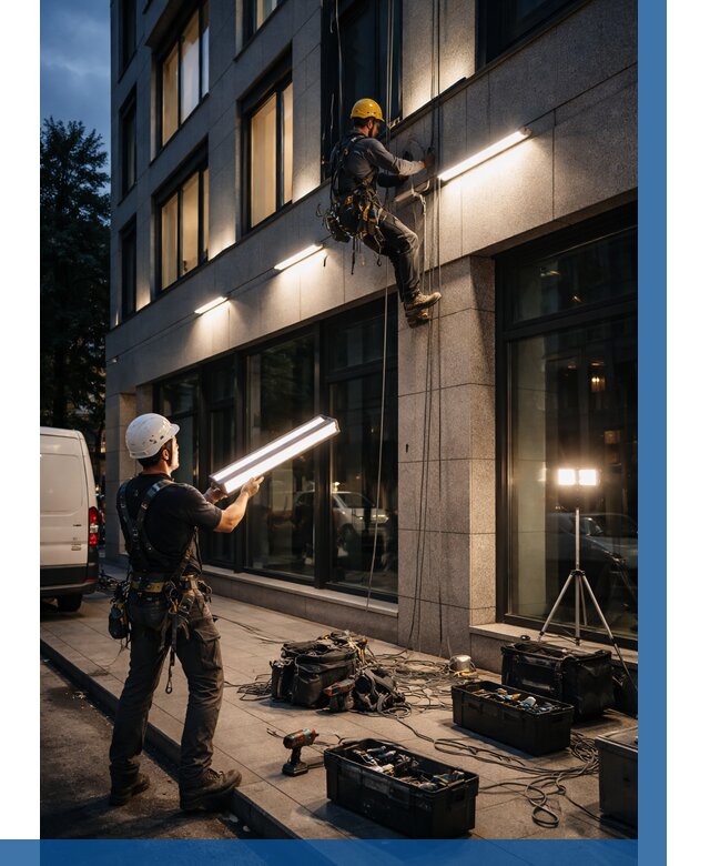 Монтаж архитектурной подсветки здания в Зеленодольске от 2588 р.|ВЫСОТНИК-Злн