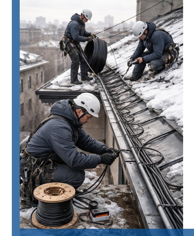 Монтаж греющего кабеля на кровле в Зеленодольске под ключ