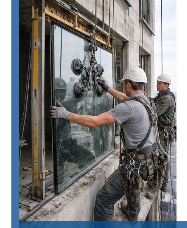 Монтаж стеклопакетов на высоте в Зеленодольске с промышленным альпинизмом