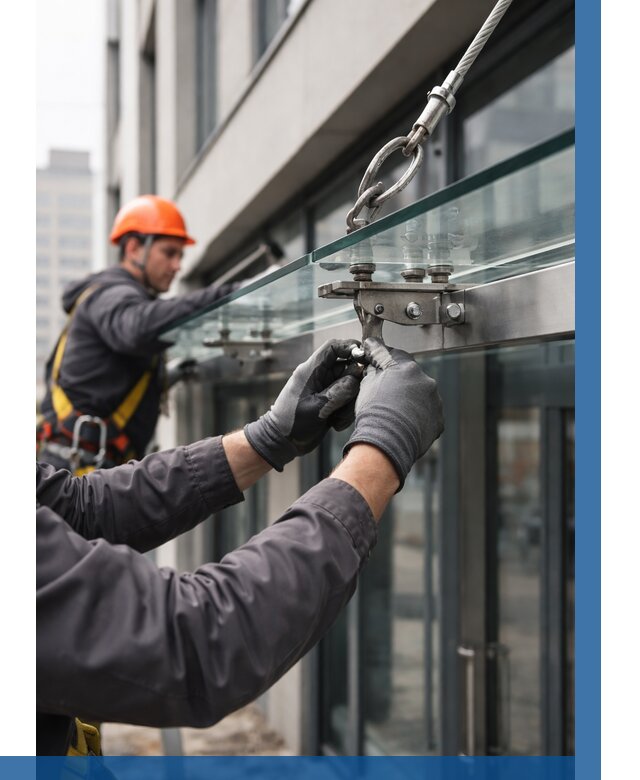 Монтаж стеклянных козырьков в Зеленодольске от 8798 р. | ВЫСОТНИК-Злн