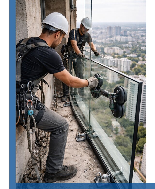 Монтаж стеклянных ограждений под ключ с гарантией в Зеленодольске