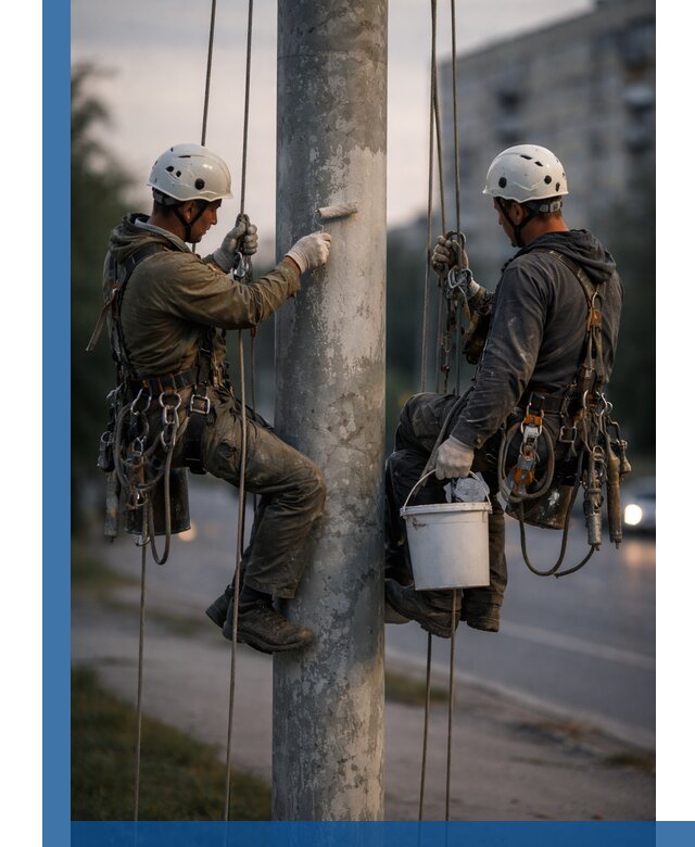 Покраска опор освещения и антикоррозийная защита в Зеленодольске