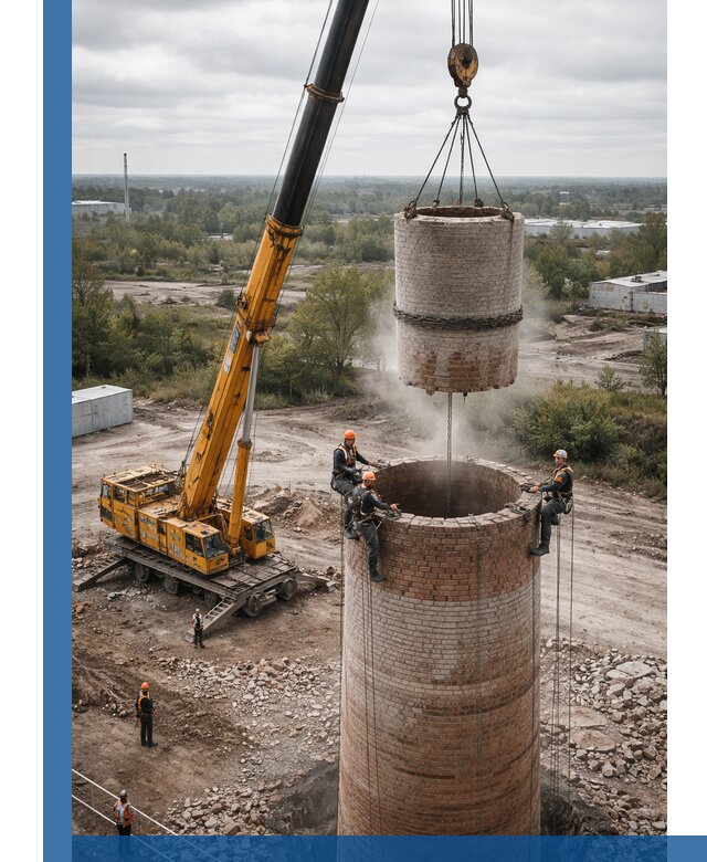 Демонтаж дымовой трубы в Зеленодольске с гарантиями безопасности