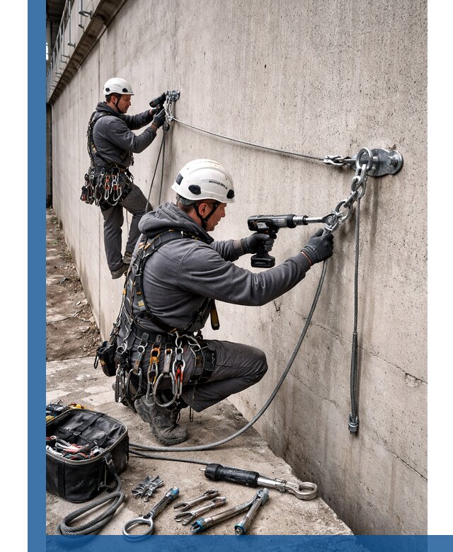 Монтаж анкерных линий высотной безопасности в Зеленодольске